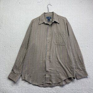 Arnold Palmer Mens Sz M - 15 1/2 Button Up Dress Shirt Beige Plaid Long Sleeve